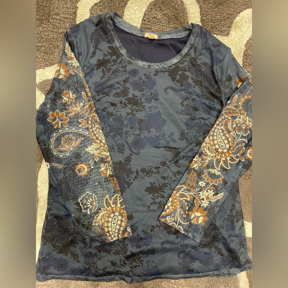 NWOT Floral Mesh Long Sleeve Top
